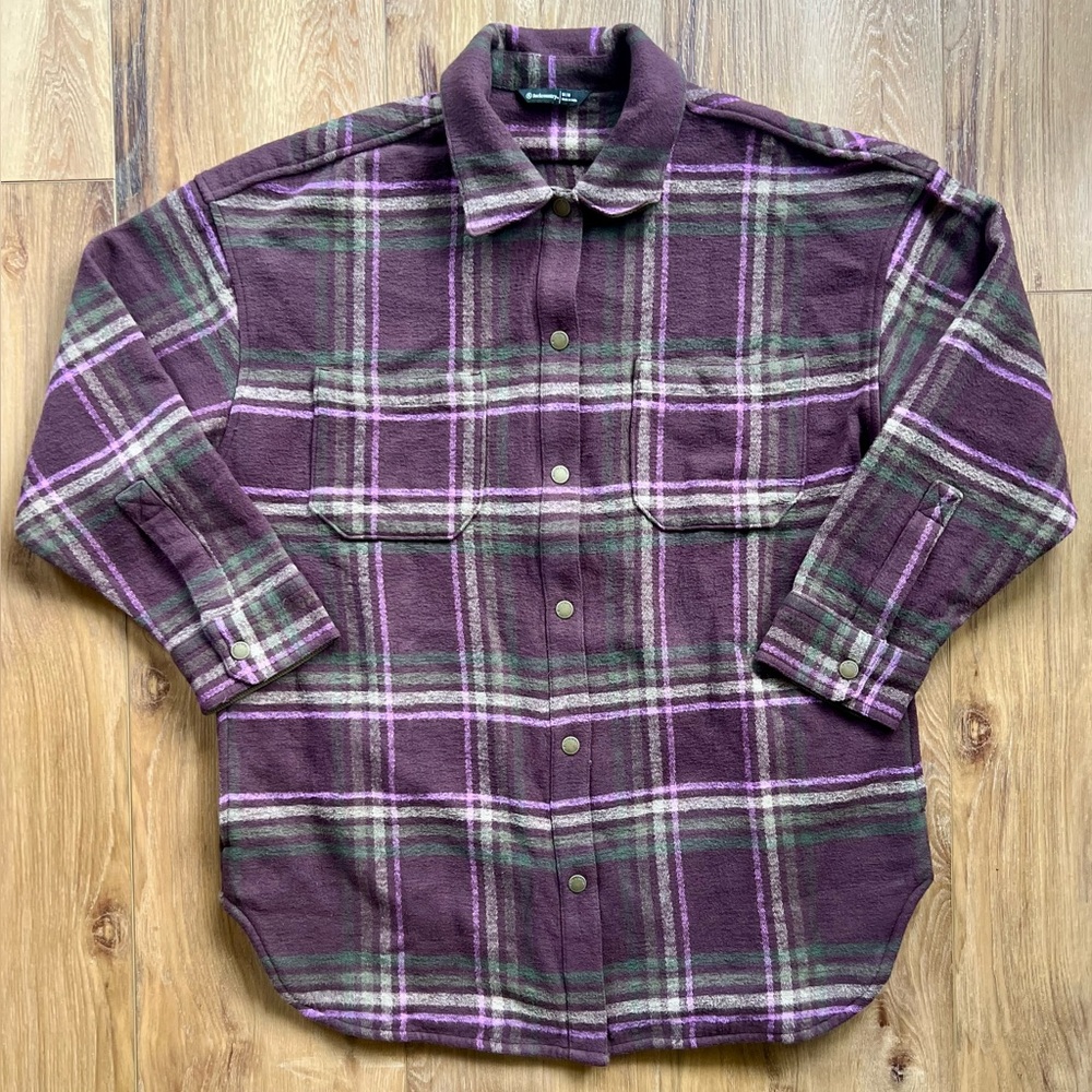 Backcountry Plaid Flannel Snap Button Shacket Olive Purple Premium Outerwear M